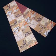 Load image into Gallery viewer, Fukuro Obi Vintage(1950-1980) Gold Crane Birds Plum blossom Irogami Silk BB187V1
