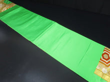 Load image into Gallery viewer, Fukuro Obi Vintage(1950-1980) Green Gold Chrysanthemum Kikkou Maple Leaf Silk BB30W2
