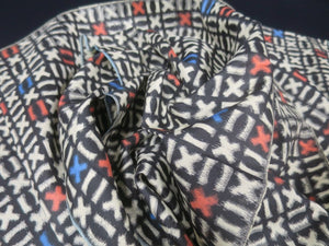 MKF#137 Silk Kimono Fabric Vintage(1920-1950) Meisen White Black 63.8x13.4in(162x34cm)