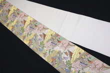 Load image into Gallery viewer, Fukuro Obi Vintage(1950-1980) Gold Pink Green Heian Princess Silk BB169W2
