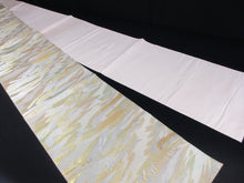 Load image into Gallery viewer, Fukuro Obi Vintage(1950-1980) Cream white Gold Shiny White Abstract art Wave Wind Silk BB114W7
