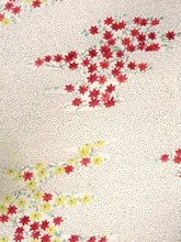 Load image into Gallery viewer, MKF#115 Silk Kimono Fabric Vintage(1950-1980) Maple Leaf Rinzu Cream white 59.1x13.0in(150x33cm)
