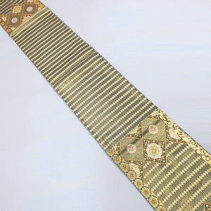 Fukuro Obi Vintage(1950-1980) Gold Black Flower Silk BB176V1