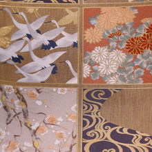 Load image into Gallery viewer, Fukuro Obi Vintage(1950-1980) Gold Crane Birds Plum blossom Irogami Silk BB187V1
