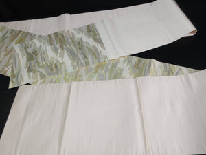 Fukuro Obi Vintage(1950-1980) Cream white Gold Shiny White Abstract art Wave Wind Silk BB114W7