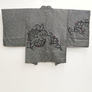 Haori Jacket Vintage(1950-1980) Black Full Shibori Flower Silk #9438G3