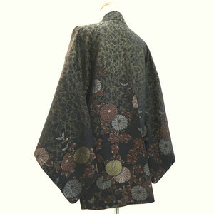 Haori Jacket Vintage(1950-1980) Black Gold Chrysanthemum Silk #9570H3