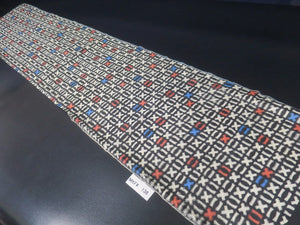MKF#138 Silk Kimono Fabric Vintage(1920-1950) Meisen White Black 63.8x13.4in(162x34cm)