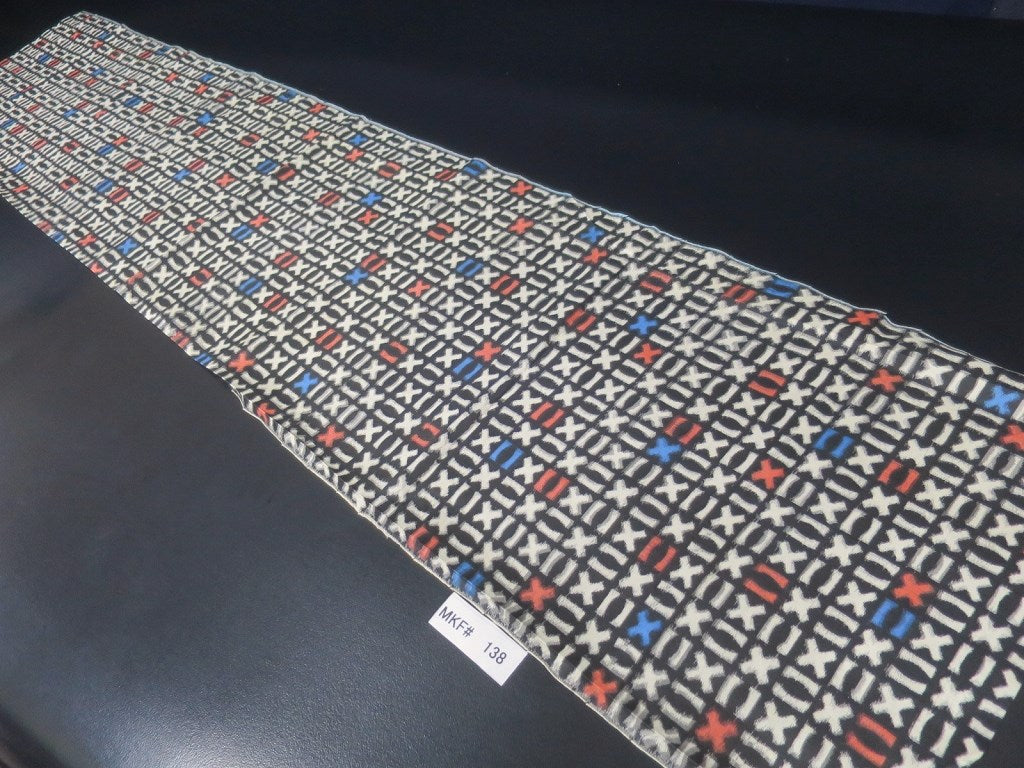 MKF#138 Silk Kimono Fabric Vintage(1920-1950) Meisen White Black 63.8x13.4in(162x34cm)