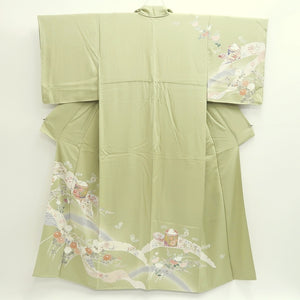 Kimono Pale Green Chrysanthemum Bellflower Camellia Silk #9361F5