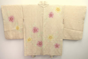 Haori Jacket Vintage(1950-1980) Pale Yellow Full Shibori Peony Silk #8289C2