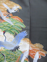 Load image into Gallery viewer, Tomesode Vintage(1920-1950) Black Crane Birds Silk #8124A4
