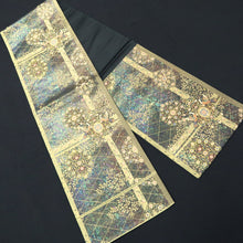 Load image into Gallery viewer, Fukuro Obi Black Gold Mukaibato Flower Silk BB227V3
