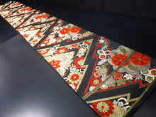 Load image into Gallery viewer, Fukuro Obi Vintage(1950-1980) Black Gold Chrysanthemum Bamboo leaf Silk BB31W2
