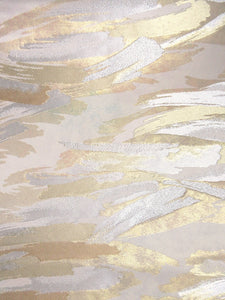 Fukuro Obi Vintage(1950-1980) Cream white Gold Shiny White Abstract art Wave Wind Silk BB114W7