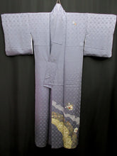 Load image into Gallery viewer, Kimono Blueish Gray Shibori Embroidery Tall Silk #8252B5
