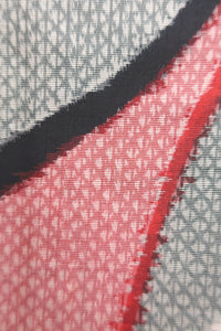 Haori Jacket Vintage(1920-1950) Red Black Gray Tatewaku Meisen Silk #8759A1