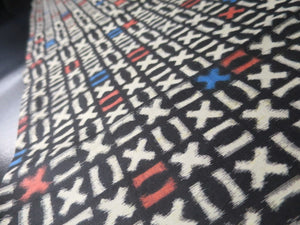 MKF#138 Silk Kimono Fabric Vintage(1920-1950) Meisen White Black 63.8x13.4in(162x34cm)