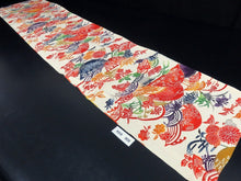 Load image into Gallery viewer, KK906A9 Silk Kimono Fabric Vintage(1950-1980) Birds Chrysanthemum Bellflower Ivory 59.1x12.6in(150x32cm)
