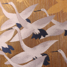 Load image into Gallery viewer, Fukuro Obi Vintage(1950-1980) Gold Crane Birds Plum blossom Irogami Silk BB187V1
