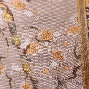 Fukuro Obi Vintage(1950-1980) Gold Crane Birds Plum blossom Irogami Silk BB187V1
