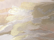 Load image into Gallery viewer, Fukuro Obi Vintage(1950-1980) Cream white Gold Shiny White Abstract art Wave Wind Silk BB114W7
