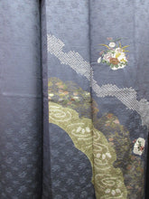 Load image into Gallery viewer, Kimono Blueish Gray Shibori Embroidery Tall Silk #8252B5
