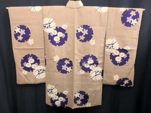 Haori Jacket Vintage(1920-1950) Sandy Brown Chrysanthemum Plum blossom Long Silk #7778K4