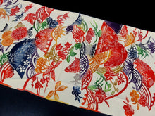 Load image into Gallery viewer, KK906A9 Silk Kimono Fabric Vintage(1950-1980) Birds Chrysanthemum Bellflower Ivory 59.1x12.6in(150x32cm)
