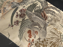 Load image into Gallery viewer, BB8296AE Silk Obi Fabric Vintage(1920-1950) Phoenix Birds Beige Green 114.2x11.8in(290x30cm)
