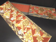 Load image into Gallery viewer, Fukuro Obi Gold Vermillion Cherry Blossom Silk BB12W1
