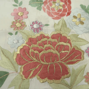 KK1356B7 Silk Kimono Fabric Vintage(1920-1950) Embroidery Pearl white 39.8x13.4in(101x34cm)