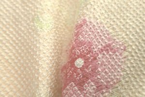 Haori Jacket Vintage(1950-1980) Pale Yellow Full Shibori Peony Silk #8289C2