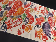 Load image into Gallery viewer, KK906A9 Silk Kimono Fabric Vintage(1950-1980) Birds Chrysanthemum Bellflower Ivory 59.1x12.6in(150x32cm)
