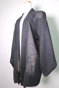 Haori Jacket Vintage(1950-1980) Black See-Through Abstract art Silk #8760A1