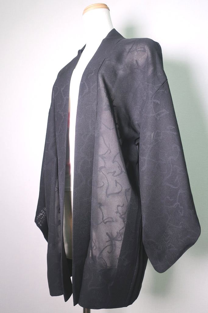 Haori Jacket Vintage(1950-1980) Black See-Through Abstract art Silk #8760A1