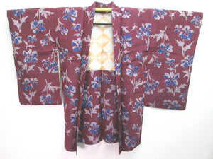 Haori Jacket Vintage(1920-1950) Wine red Sumire Meisen Silk #8219B4