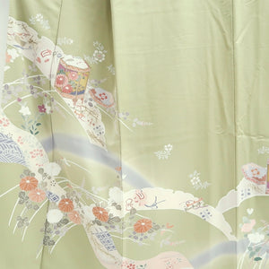 Kimono Pale Green Chrysanthemum Bellflower Camellia Silk #9361F5