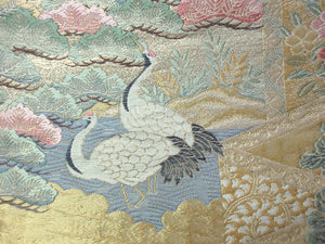 Fukuro Obi Gold Crane Birds Silk BB134W8