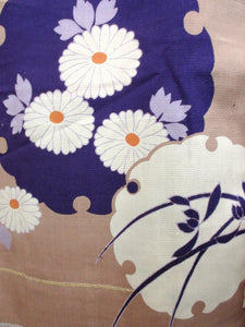Haori Jacket Vintage(1920-1950) Sandy Brown Chrysanthemum Plum blossom Long Silk #7778K4
