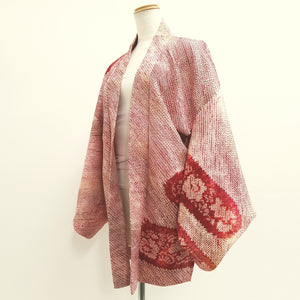 Haori Jacket Vintage(1950-1980) Red Full Shibori Bellflower Cloud Silk #9439G3