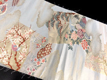 Load image into Gallery viewer, BB8220AA Silk Obi Fabric Vintage(1950-1980) Bird Plum Blossom Blue 108.3x12.2in(275x31cm)
