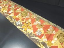 Load image into Gallery viewer, Fukuro Obi Gold Vermillion Cherry Blossom Silk BB12W1
