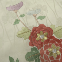 Load image into Gallery viewer, KK1356B7 Silk Kimono Fabric Vintage(1920-1950) Embroidery Pearl white 39.8x13.4in(101x34cm)
