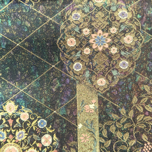 Fukuro Obi Black Gold Mukaibato Flower Silk BB227V3