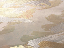 Load image into Gallery viewer, Fukuro Obi Vintage(1950-1980) Cream white Gold Shiny White Abstract art Wave Wind Silk BB114W7
