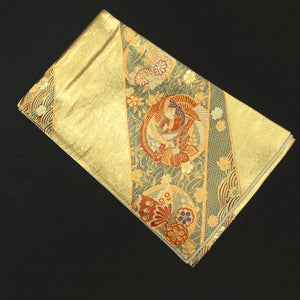 Fukuro Obi Vintage(1950-1980) Gold Phoenix Butterfly Silk BB188V1