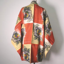 Load image into Gallery viewer, Haori Jacket Vintage(1920-1950) Light Yellow Light Brown Peony Meisen Long Silk #8850B1
