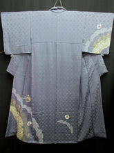 Load image into Gallery viewer, Kimono Blueish Gray Shibori Embroidery Tall Silk #8252B5
