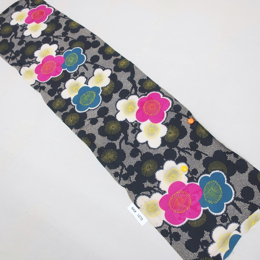 KK1075B2 Silk Kimono Fabric Vintage(1920-1950) Plum blossom Black 55.5x12.6in(141x32cm)